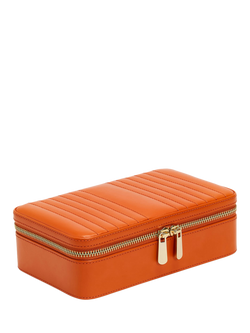 WOLF Maria Quilted Leather Zip Medium Jewellery Case - view 2, Tangerine