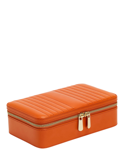 WOLF Maria Quilted Leather Zip Medium Jewellery Case - view 2, Tangerine