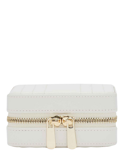 WOLF Maria Quilted Leather Zip Small Jewellery Case, White