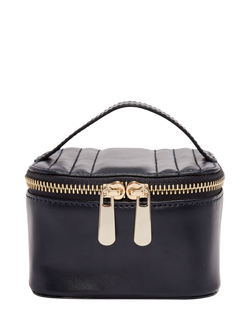 WOLF Maria Quilted Leather Zip Jewellery Cube, Navy