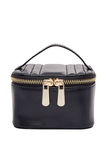 WOLF Maria Quilted Leather Zip Jewellery Cube, Navy