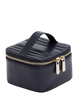 WOLF Maria Quilted Leather Zip Jewellery Cube - view 2, Navy