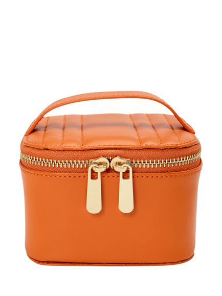 WOLF Maria Quilted Leather Zip Jewellery Cube, Tangerine