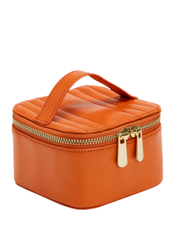 WOLF Maria Quilted Leather Zip Jewellery Cube - view 2, Tangerine