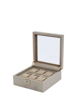 WOLF Palermo Leather Jewellery Box, Medium - view 2, Pewter