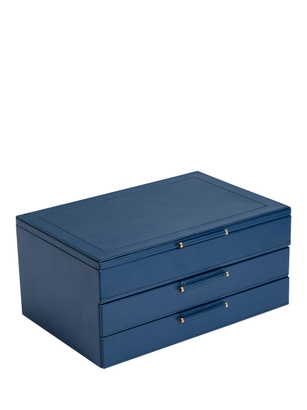 WOLF Sophia Leather Jewellery Box with 2 Drawers - view 2, Indigo