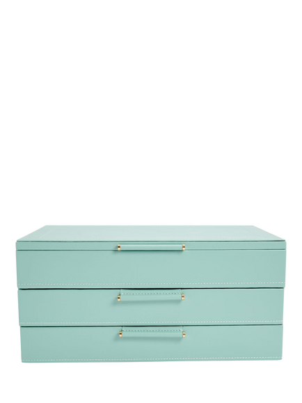 WOLF Sophia Leather Jewellery Box with 2 Drawers, Jade
