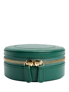 WOLF Sophia Leather Round Zip Jewel Case, Forest Green