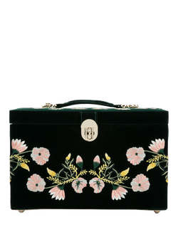 WOLF Zoe Velvet Jewellery Box, Large, Forest Green