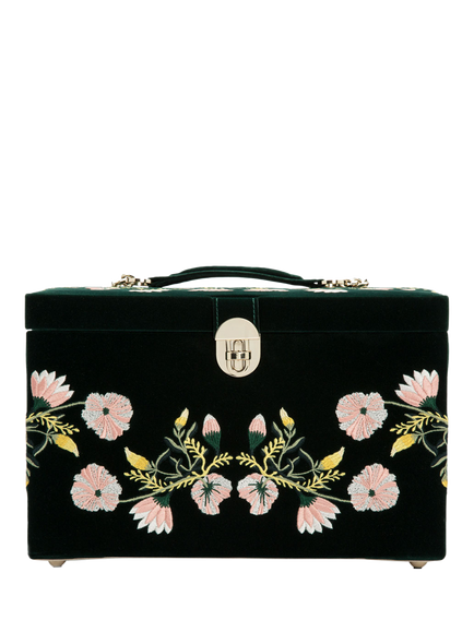 WOLF Zoe Velvet Jewellery Box, Large, Forest Green