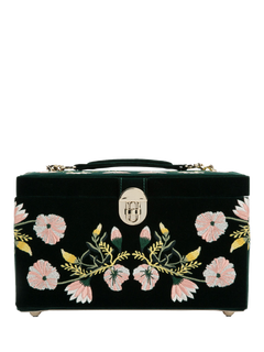 WOLF Zoe Velvet Jewellery Box, Medium, Forest Green