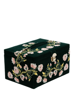 WOLF Zoe Velvet Jewellery Box, Medium - view 2, Forest Green
