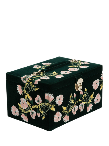 WOLF Zoe Velvet Jewellery Box, Medium - view 2, Forest Green