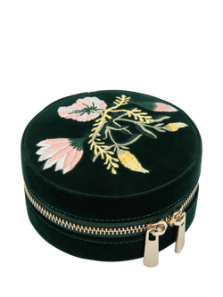 WOLF Zoe Velvet Round Travel Jewellery Case - view 2, Forest Green