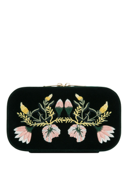 WOLF Zoe Velvet Rectangular Travel Jewellery Case, Forest Green
