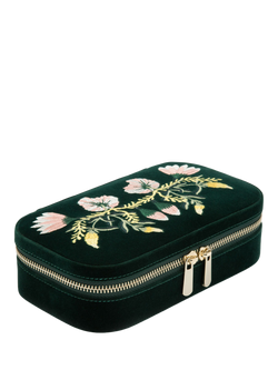 WOLF Zoe Velvet Rectangular Travel Jewellery Case - view 2, Forest Green