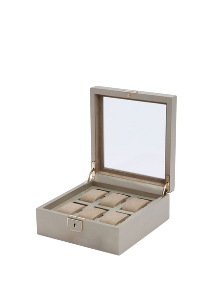 WOLF Palermo Leather 6 Piece Watch Box, Pewter - view 2, Pewter