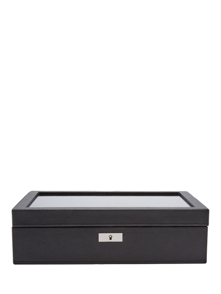 WOLF Roadster Vegan Leather 10 Piece Watch Box with Storage, Black, Black