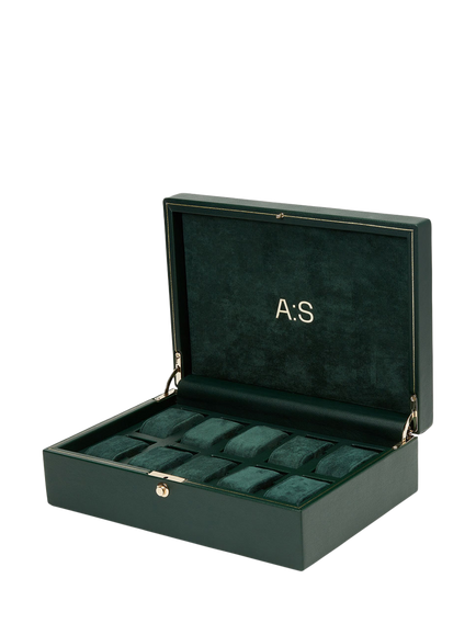WOLF X Analog Shift Vintage Collection Vegan Leather 10 Piece Watch Box, Green - view 2, Green