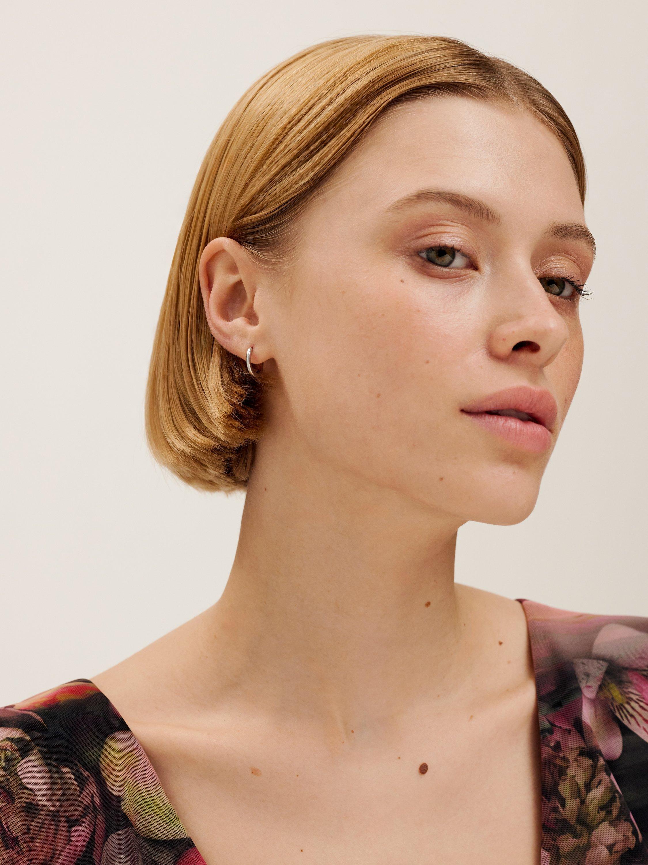 Product image 5 of 5, which shows Ted Baker Crisele 14mm Logo Hoop Earrings, Silver