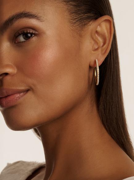 Ted Baker Peraa Medium Pearl Hoop Earrings, Gold - view 2, Gold Tone, Pearl