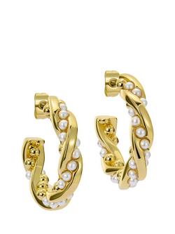 Ted Baker Tiyaa Twisted Pearl Hoop Earrings, Gold, Gold Tone, Pearl