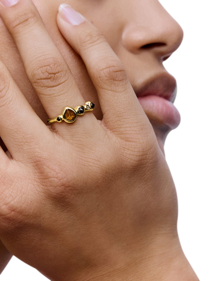 Monica Vinader MV Siren™ Bezel Multi Gemstone Ring - view 2, Gold/Brown