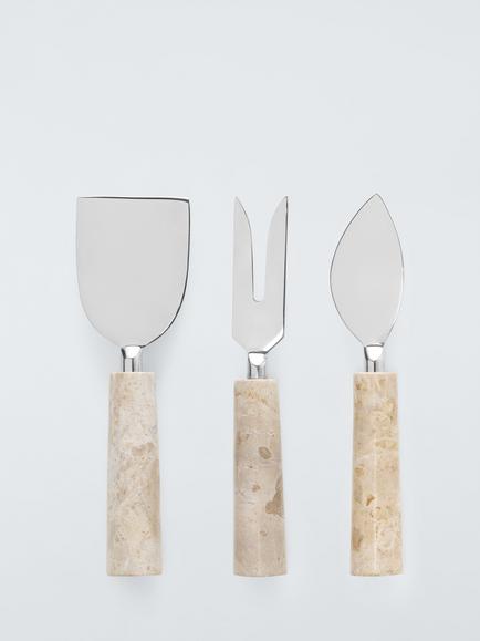 John Lewis Fossil Beige Marble Handle Cheese Knives, Set of 3, Marble