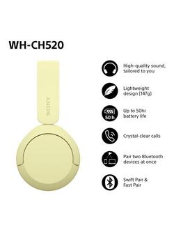 Sony WH-CH520 Bluetooth Wireless On-Ear Headphones with Mic/Remote - view 2, Yellow