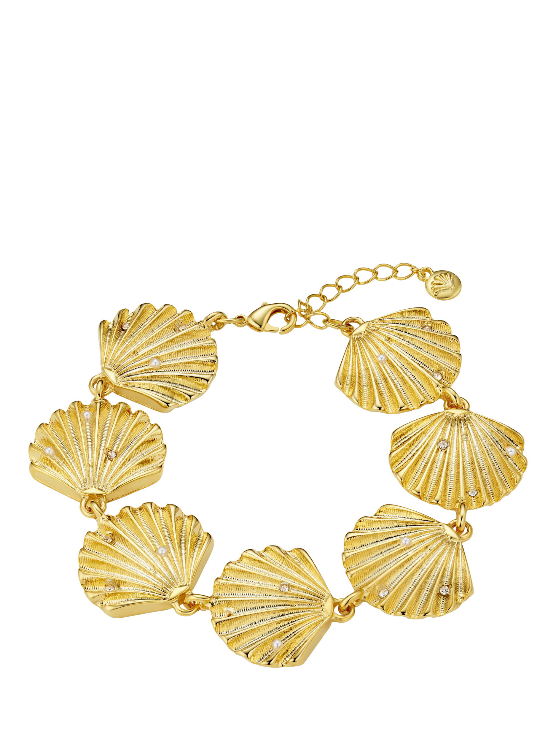 Product image 1 of 3, which shows Orelia Statement Embellished Shell Bracelet, Gold