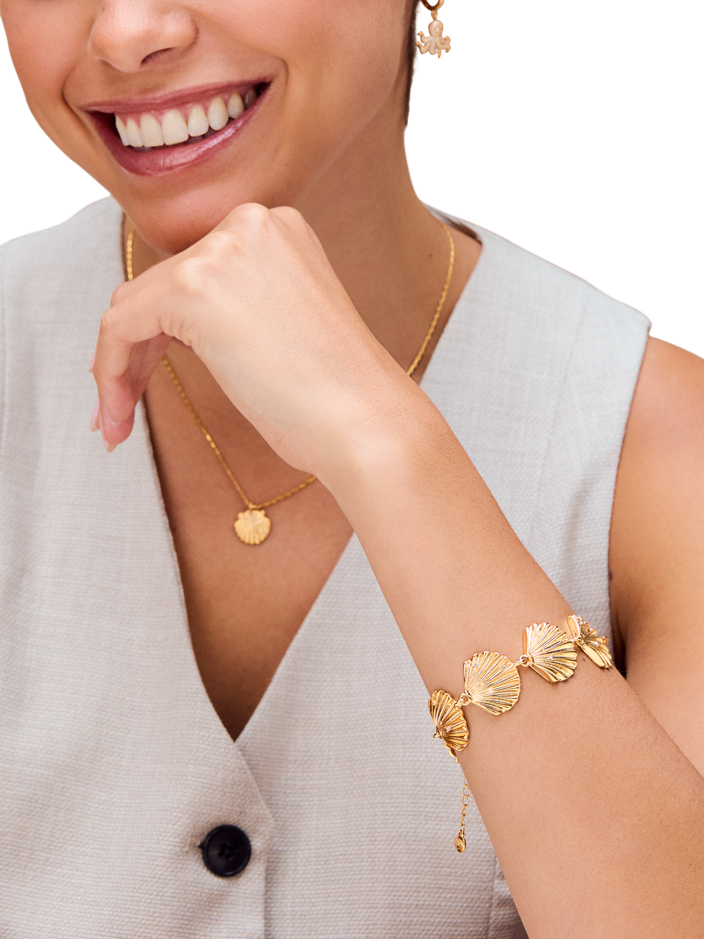 Product image 3 of 3, which shows Orelia Statement Embellished Shell Bracelet, Gold