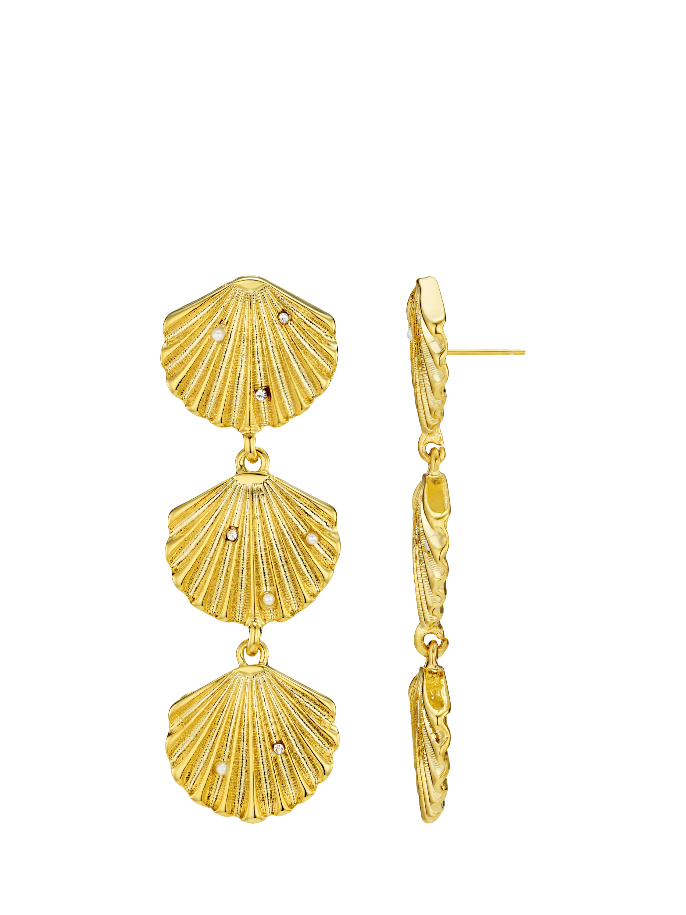 Product image 1 of 2, which shows Orelia Statement Shell Stud Drop Earrings, Gold