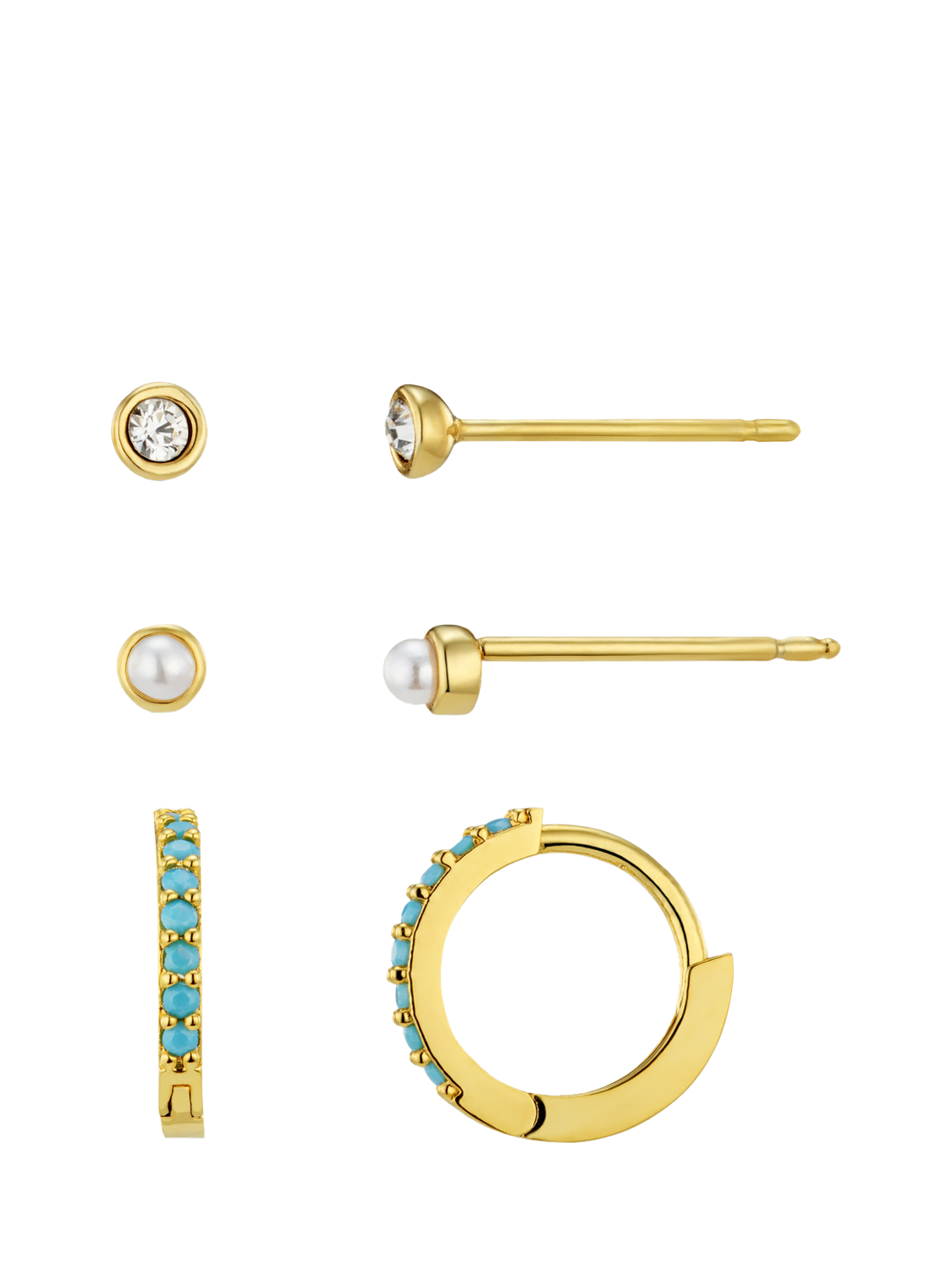 Product image 1 of 1, which shows Orelia Pearl and Turquoise Earring Set, Pack of 3