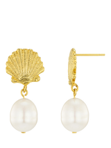 Orelia Shell and Pearl Drop Earrings, Gold