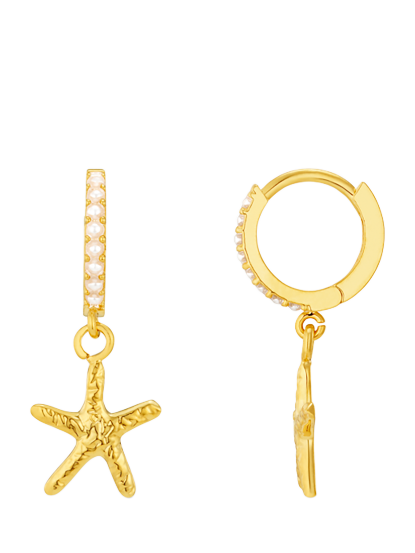 Product image 1 of 2, which shows Orelia Starfish and Pearl Micro Hoop Earrings, Gold