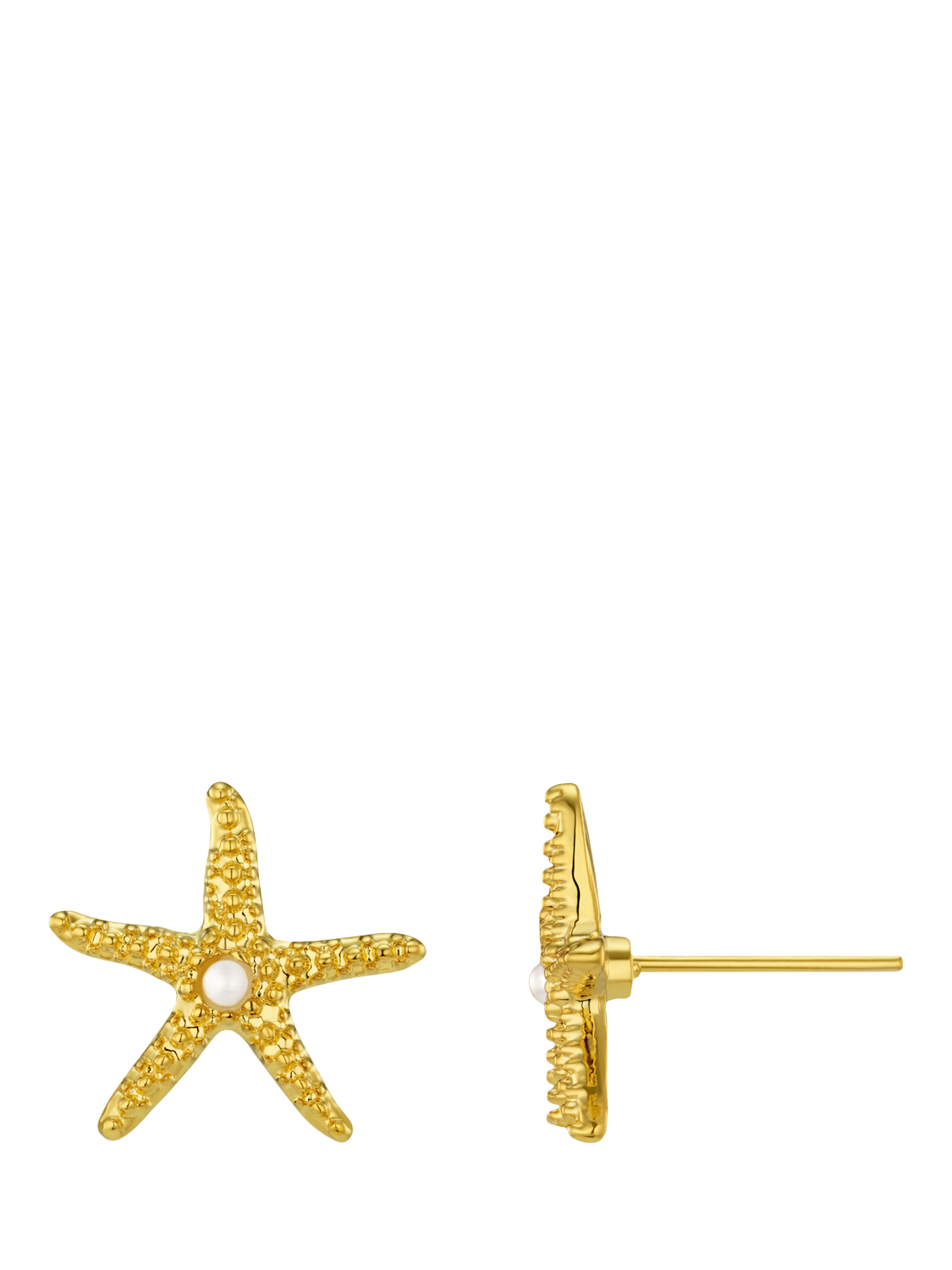 Product image 1 of 3, which shows Orelia Starfish and Pearl Stud Earrings, Gold