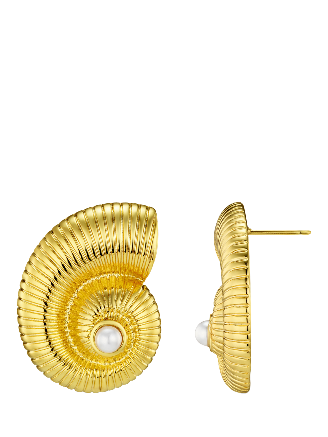 Product image 1 of 3, which shows Orelia Textured Ammonite Stud Earrings, Gold