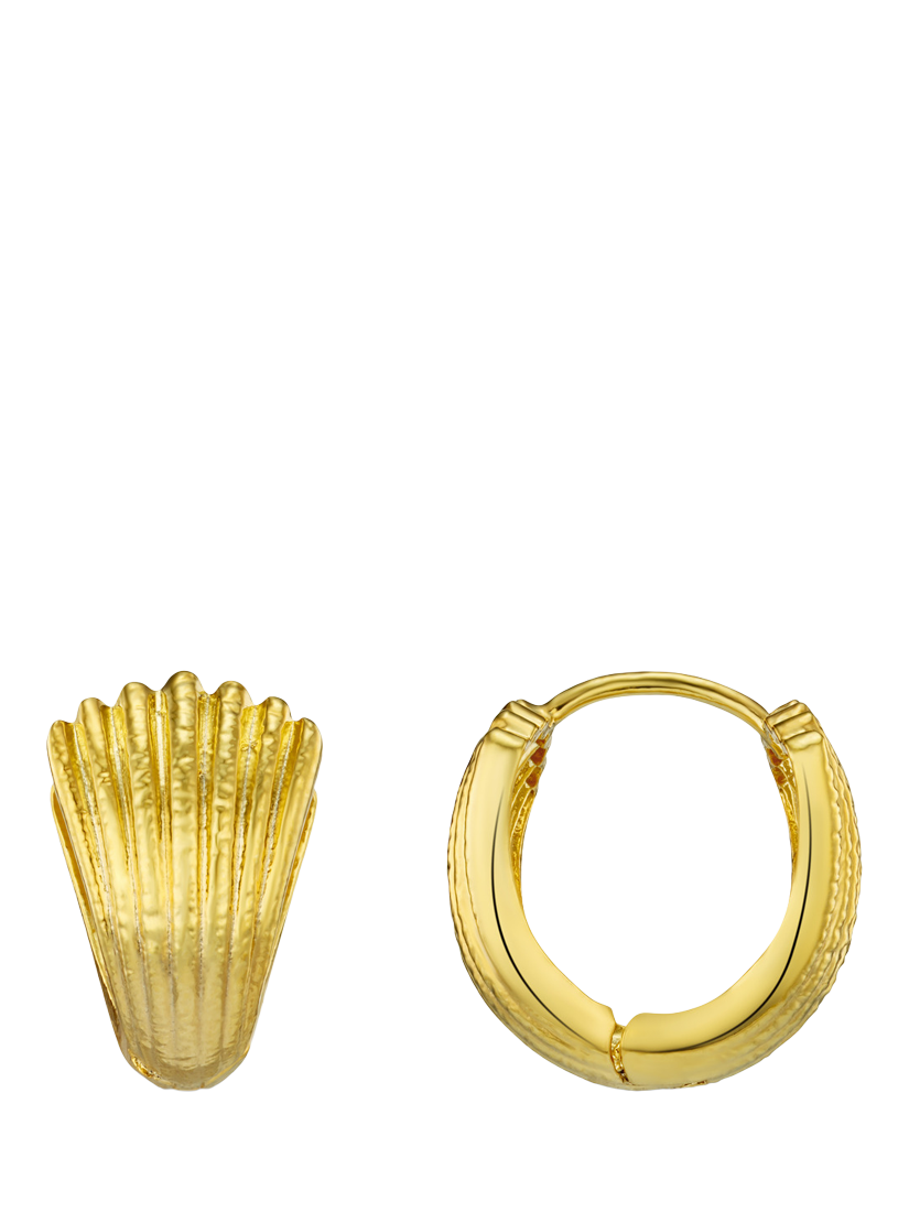 Product image 1 of 3, which shows Orelia Textured Fan Small Hoop Earrings, Gold
