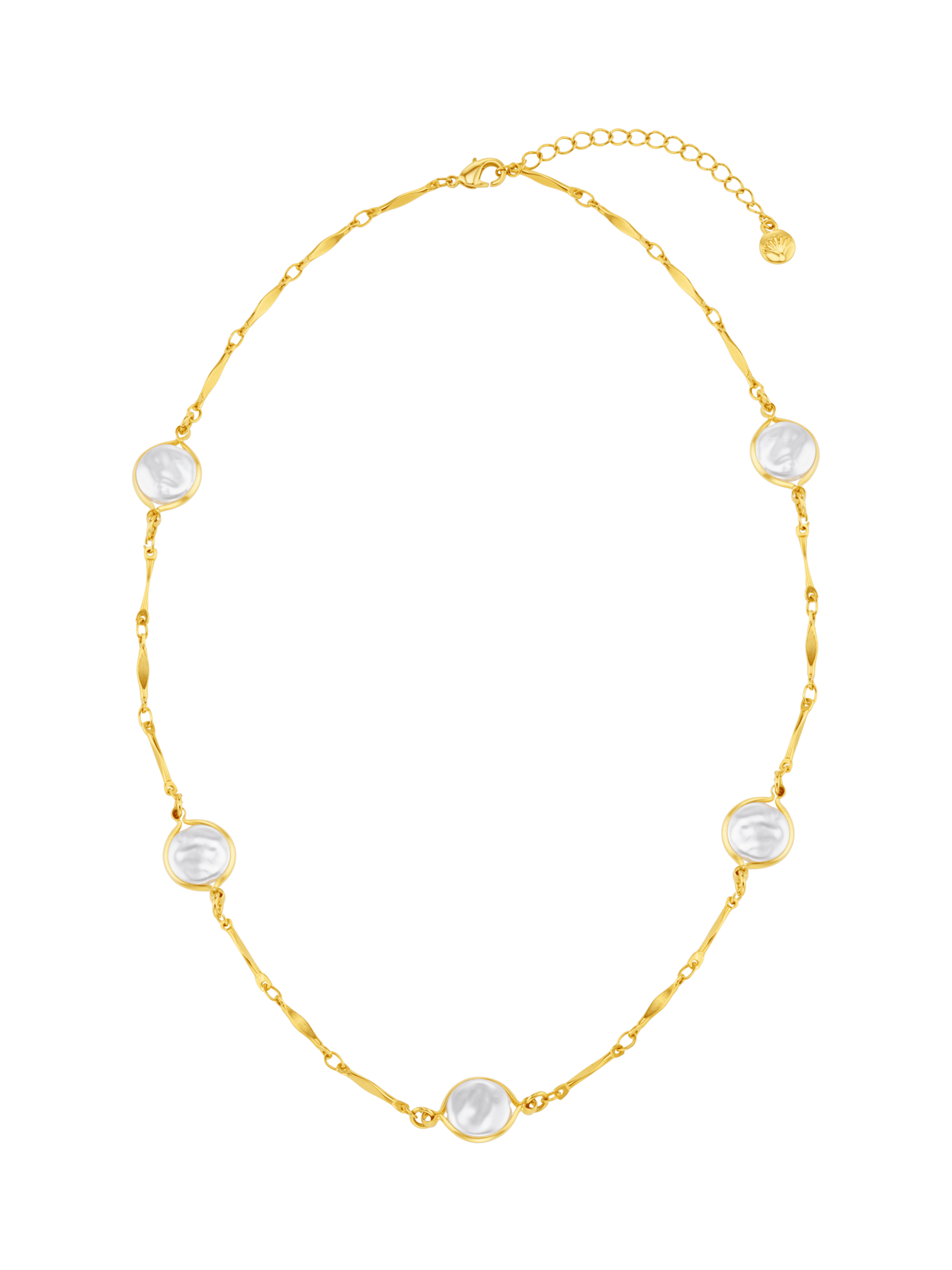 Product image 1 of 5, which shows Orelia Coin Pearl Chain Necklace, Gold