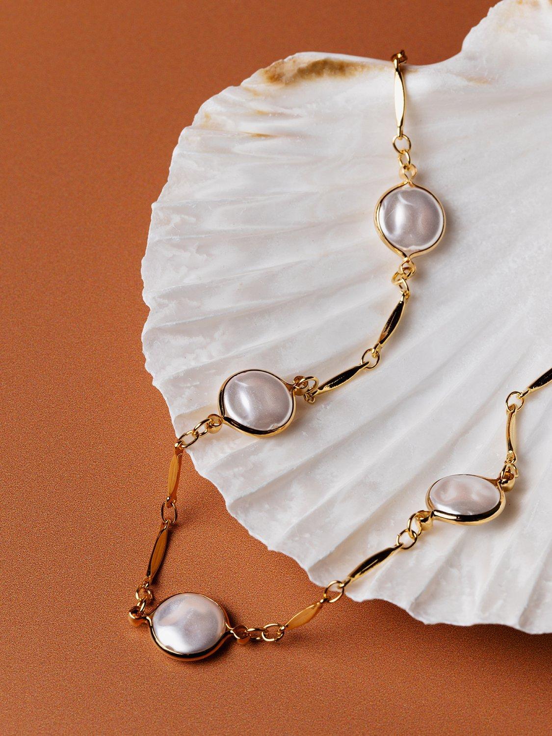 Product image 5 of 5, which shows Orelia Coin Pearl Chain Necklace, Gold