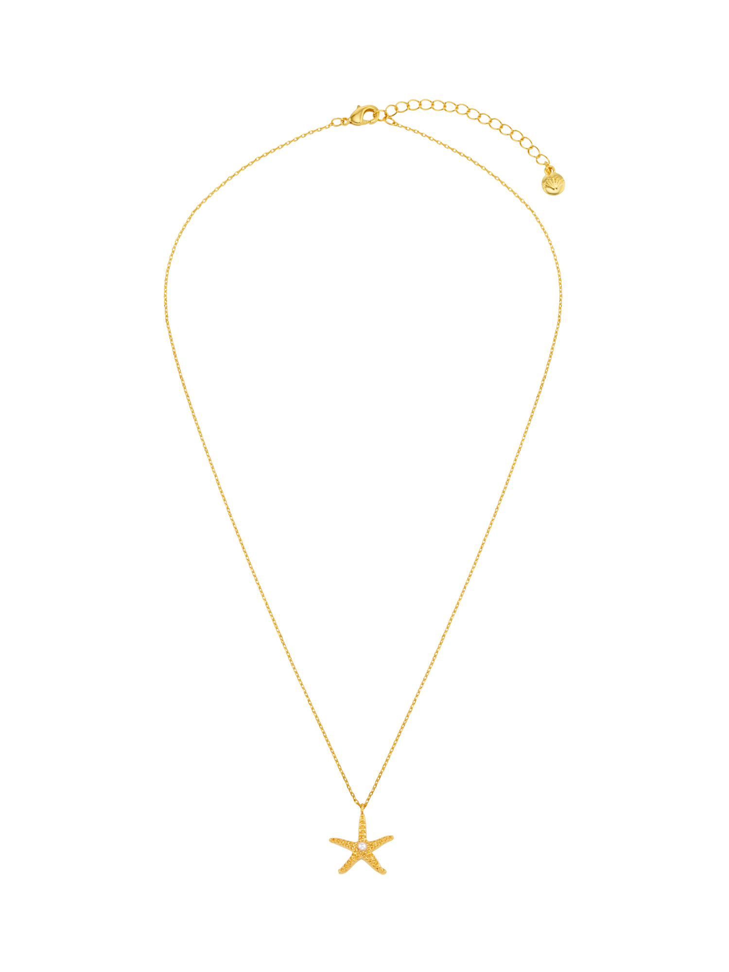 Product image 1 of 5, which shows Orelia Starfish and Pearl Charm Necklace, Gold
