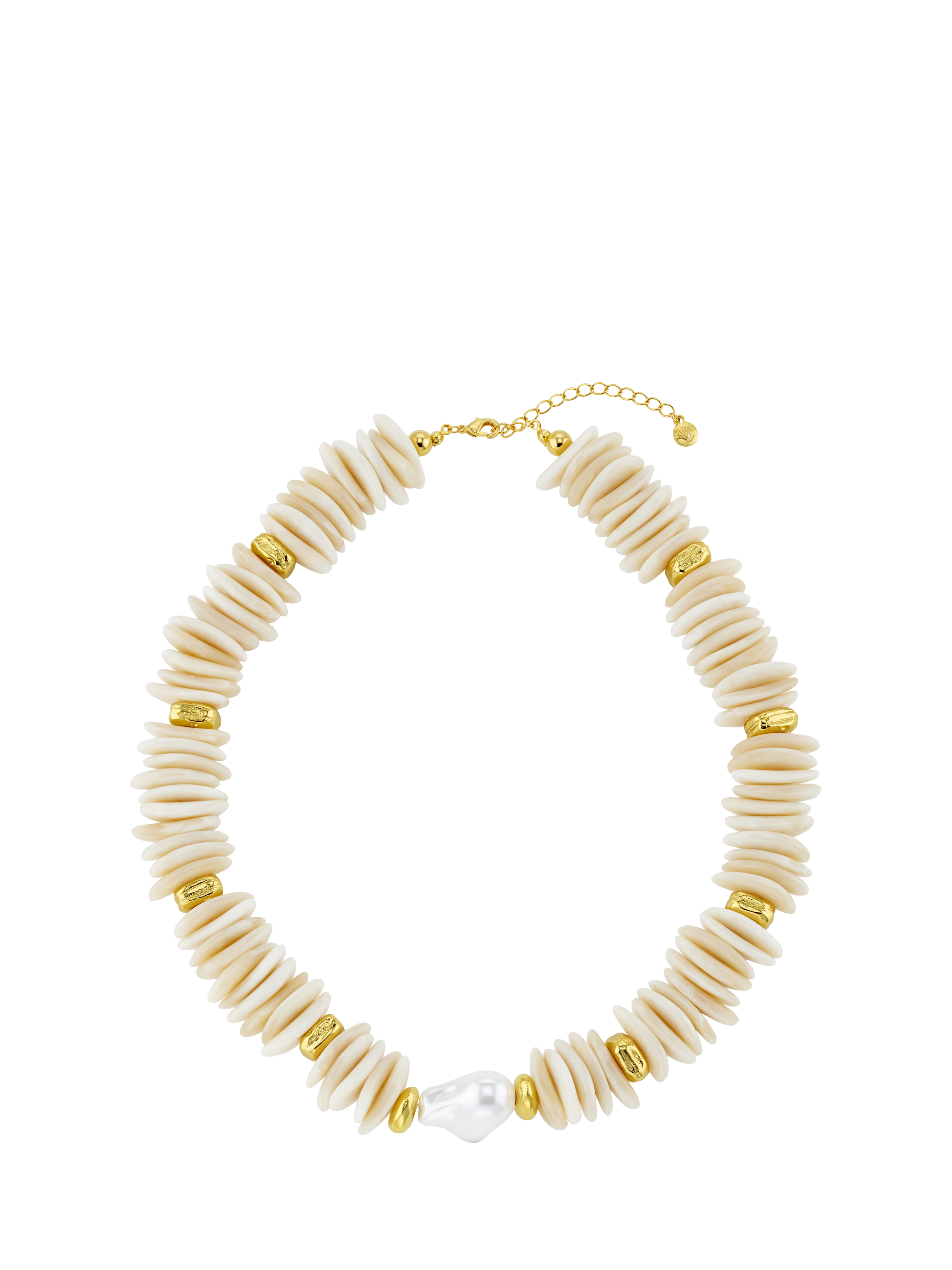 Product image 1 of 5, which shows Orelia Statement Pearl Chip Necklace, Gold