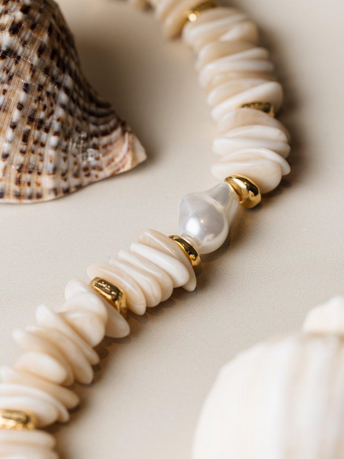 Product image 4 of 5, which shows Orelia Statement Pearl Chip Necklace, Gold