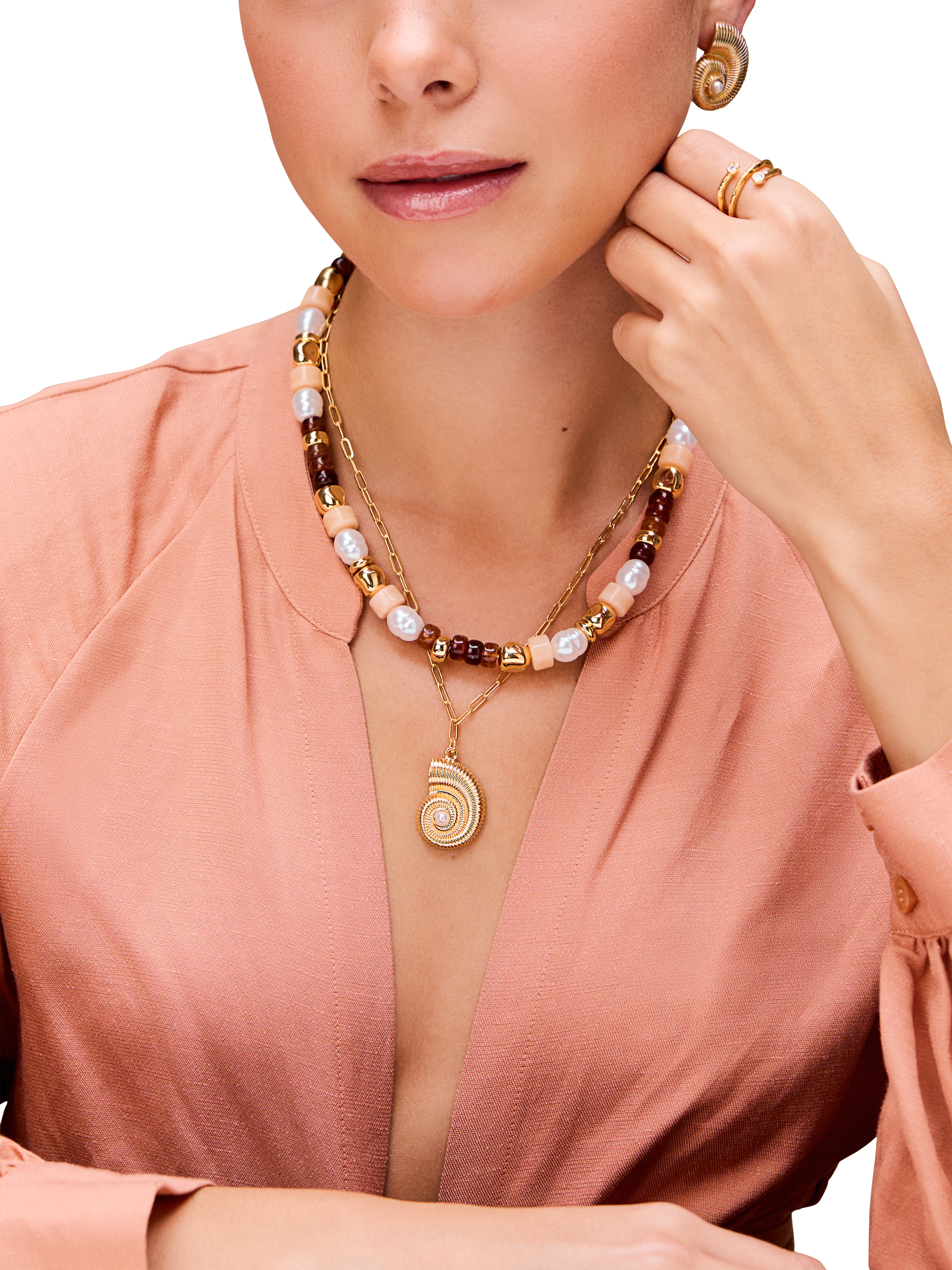 Product image 3 of 4, which shows Orelia Textured Ammonite Pendant Necklace, Gold