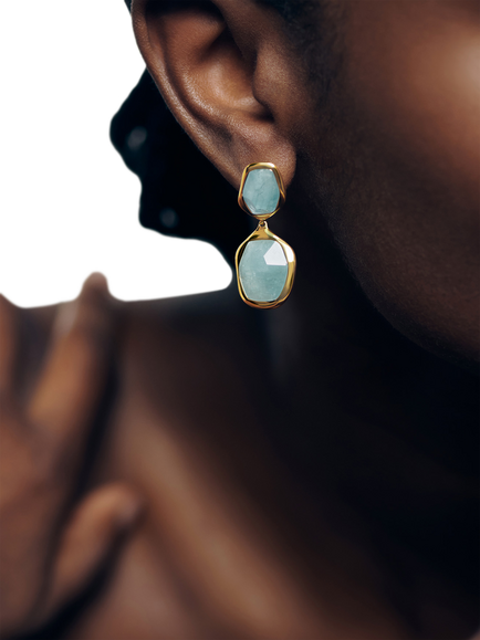 Monica Vinader Blue Odyssey Cocktail Drop Earrings, Gold/Blue - view 2, Gold/Blue
