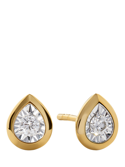 Monica Vinader Lab Grown Diamond Bezel Pear Stud Earrings, Gold, Gold