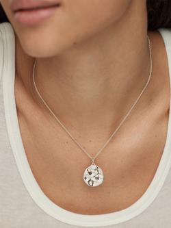 Monica Vinader Siren Round Textured Pendant, Silver - view 2, Silver