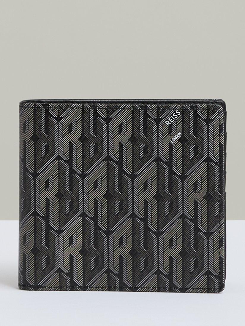 Product image 1 of 3, which shows Reiss Forest Monogram Print Coated Canvas Wallet, Black