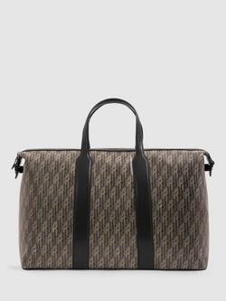 Reiss Franco Monogram Print Coated Canvas Holdall, Grey/Multi, Grey/Multi