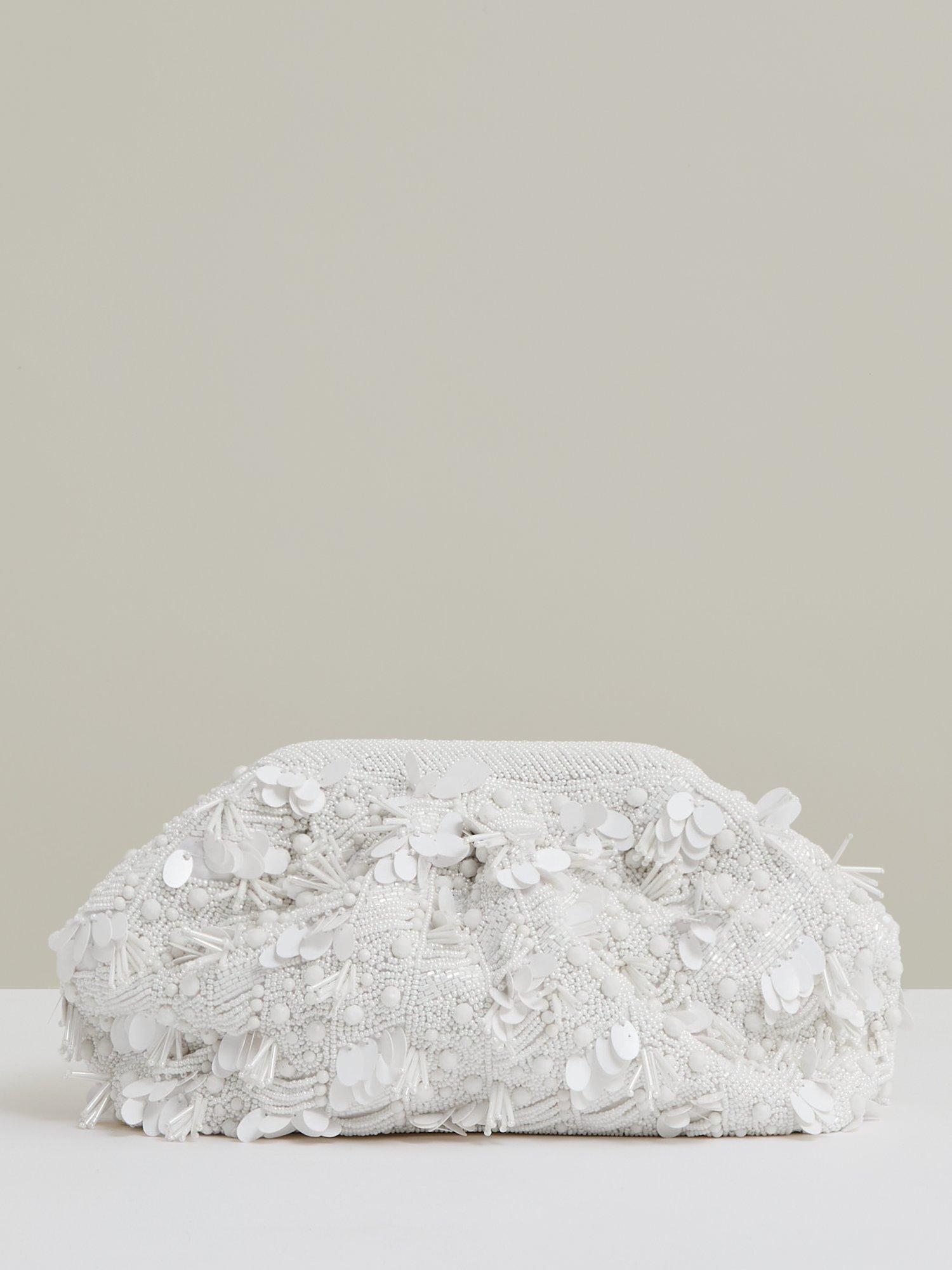 Product image 5 of 5, which shows Reiss Edith Embellished Clutch Bag, White